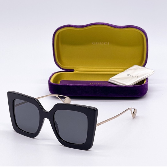 NEW GUCCI GG0435S 001 BLACK SQUARE GUCCI SUNGLASSES